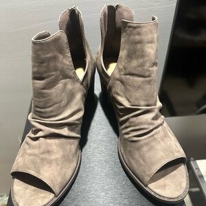 Tan Ankle Booties with Stacked Heel and Slouchy Design